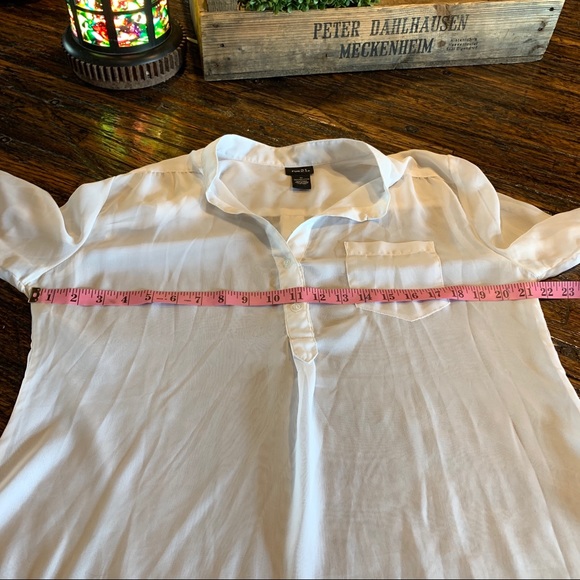 Half button up sheer top blouse career XL roll tab - Picture 9 of 12